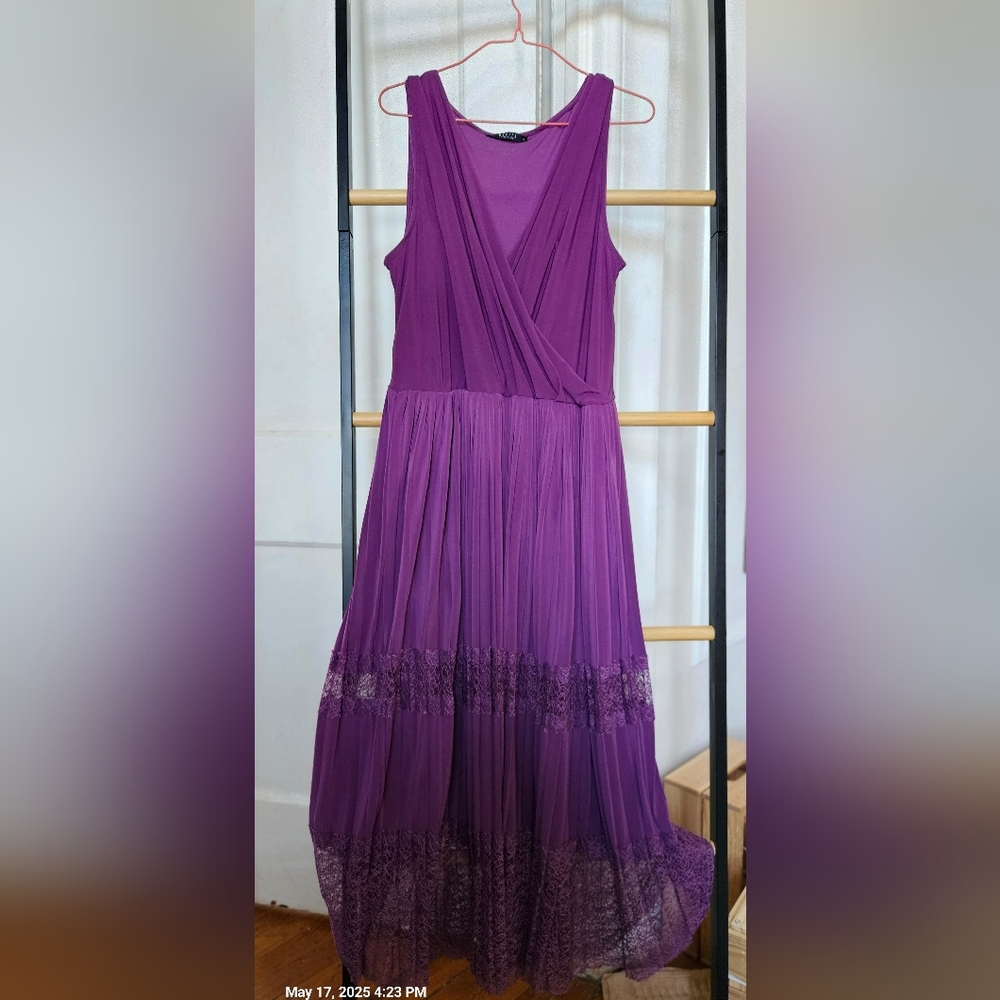 Vibrant Purple Lace Trim Prom Dress